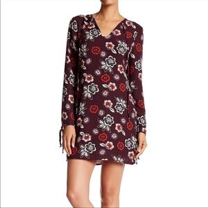 Women's Charles Henry Maroon Floral Long Sleeve Mini Shift Dress Size Small